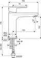 Waschtischarmatur von Ideal Standard mit einem geraden Auslauf. Oben angebrachter Hebel zur Steuerung. Befestigungsmaß und Anschlüsse für Installation erkennbar.